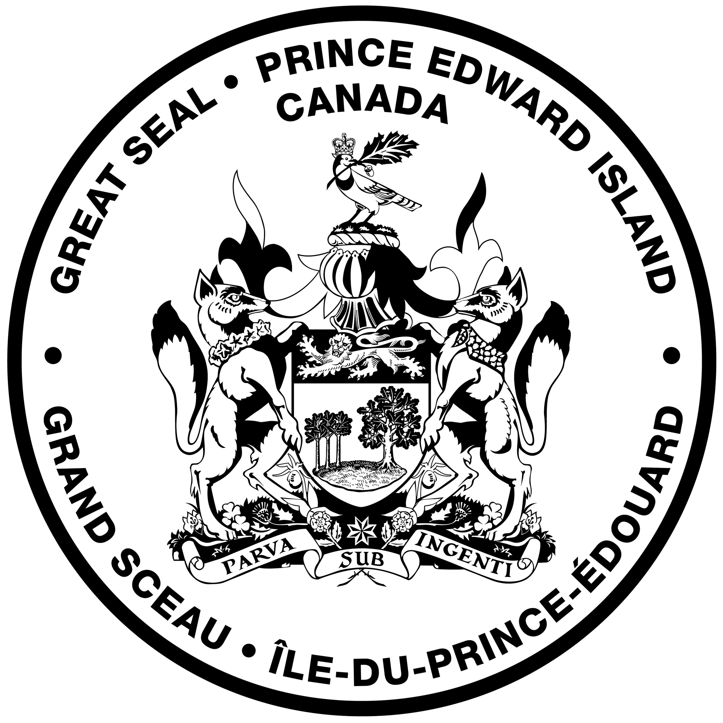 black and white image of the Great Seal of PEI