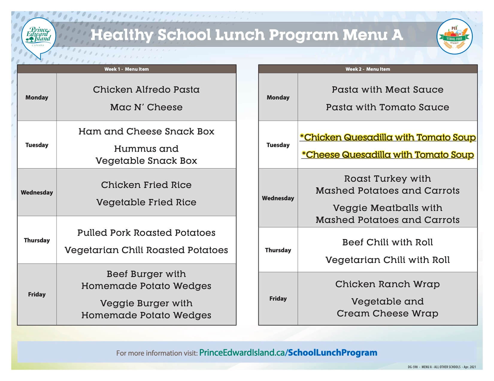 Healthy School Food Program | Government of Prince Edward Island