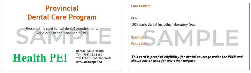 Provincial Dental Card Program Card Sample