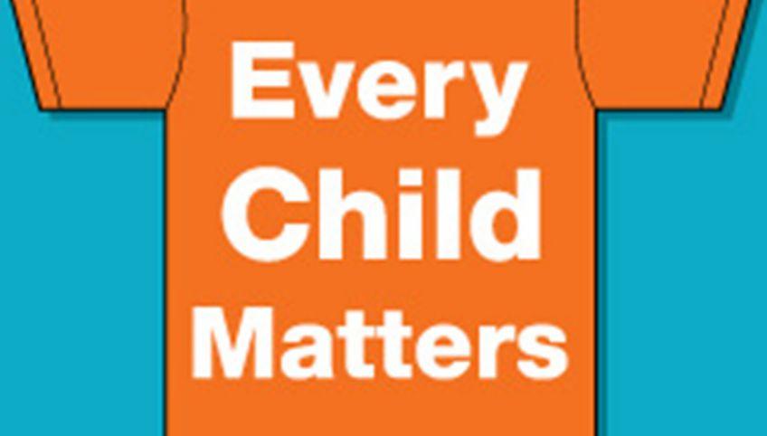 Graphic of orange t-shirt with logo "Every Child Matters"