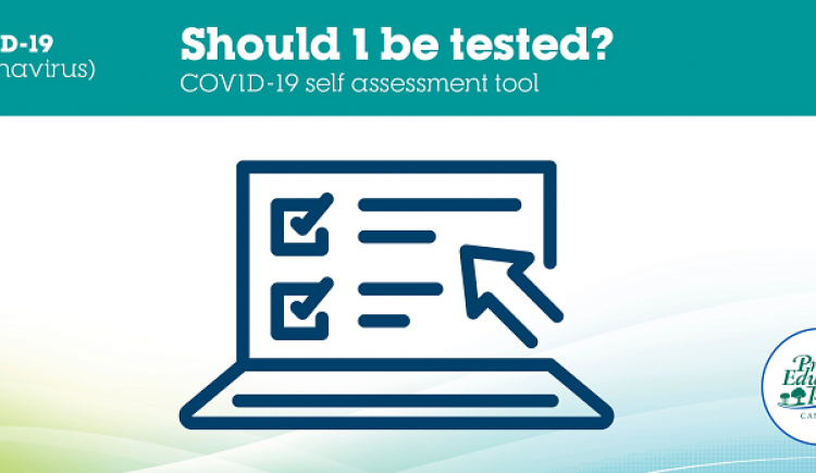 Graphic with Should I be tested? for COVID19 self-assessment tool